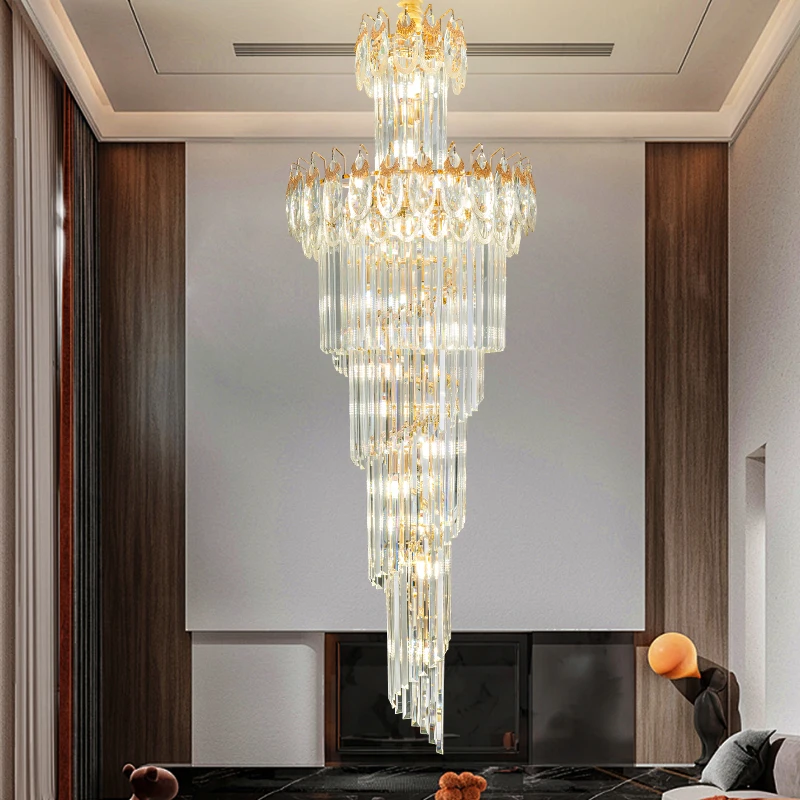 

Villa Living Room Chandelier Duplex Hall Building Middle Building Hotel Modern Light Luxury Staircase Crystal Long Chandelier