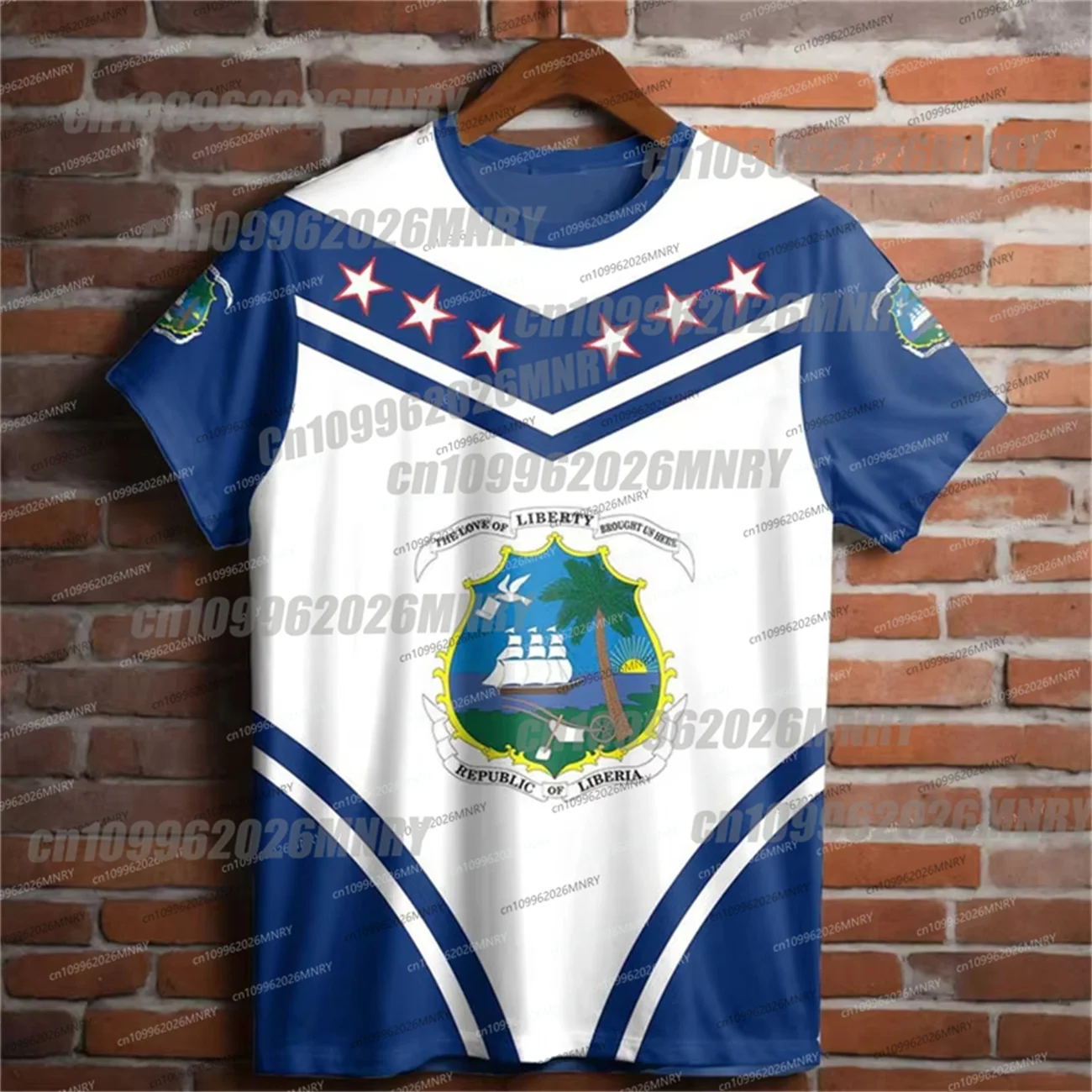 Liberia Man T-Shirt Summer Men Short Sleeve LR National Emblem Flag 3D Print Round Neck Sports Fitness Male Clothing Tops