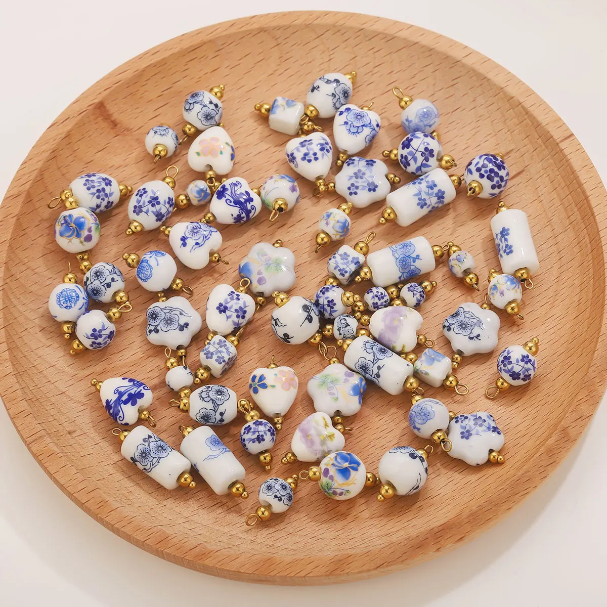 Ceramic Beads Charms Necklace Earrings Pendant DIY Jewelry Fashion Blue and White Porcelain Beads Handmade Making Accessories