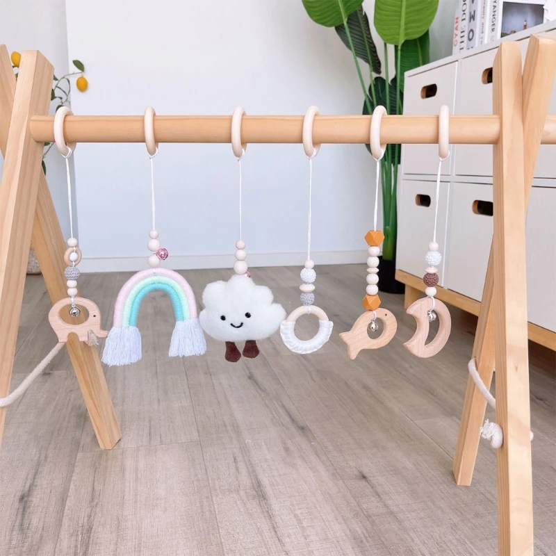 6 Buah/Set Mainan Kerincingan Gantung Bayi untuk Tempat Tidur Bayi Mainan Gym Gantung Sensorik Mainan Kerincingan Bayi Kayu