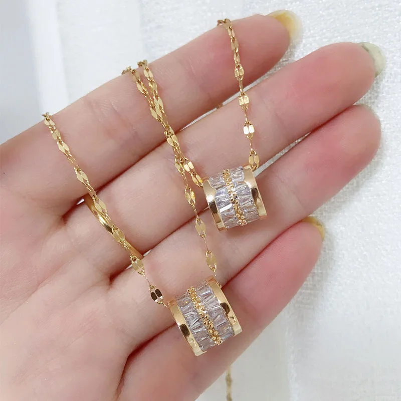 3 Colors Luxury Lucky Beads Pendant Stainless Steel Necklaces For Women Sparkly Zircon Crystal Sexy Female Neck Chain Jewelry