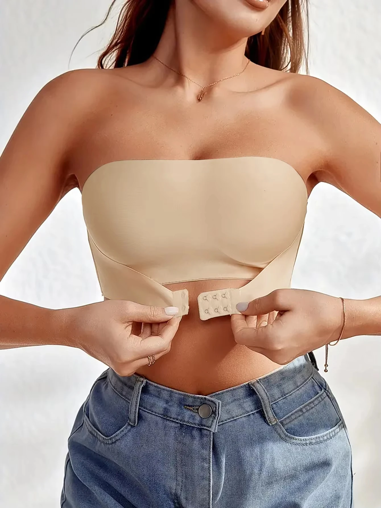 Women's Strapless No Padding Seamless Front Button Bra Comfortable Smooth Underwear image 2