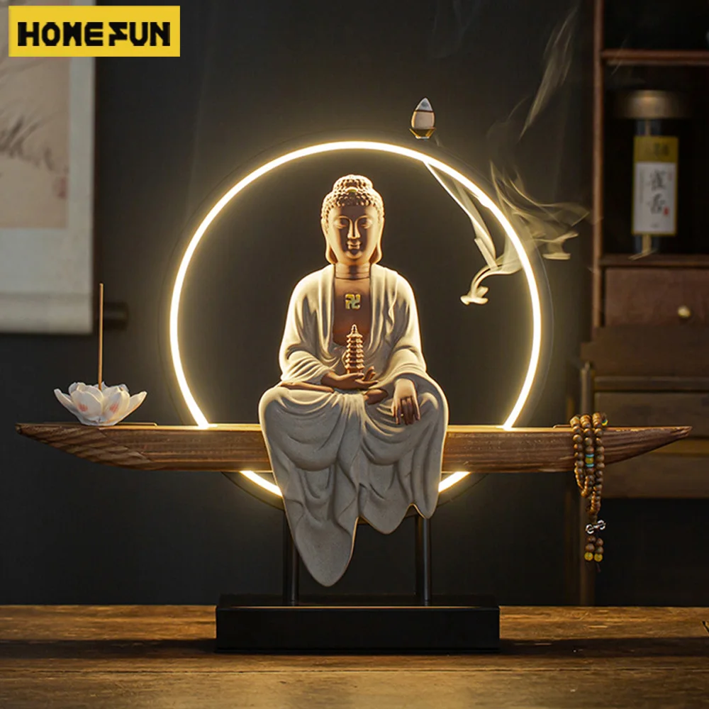 

Buddha Statues Sakyamuni Buddha Medicine Figurines Tathagata Buddha Figures Ceramic Lamp Circle Living Room Incense Porch