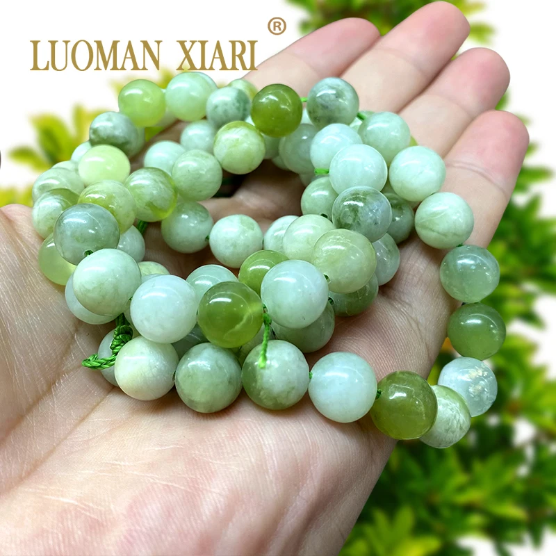 Natural Stone Round Milky White Green Peridot Jade Loose Spacer Beads for Jewelry Making Diy Earrings Bracelets Accessories