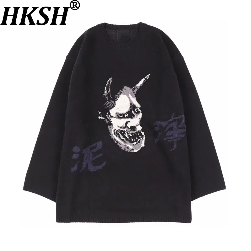 

HKSH осень зима новые мужские приливы Япония Ямамото темный стиль панк свитер модный узор принт негабаритные шерстяные пуловеры HK13967