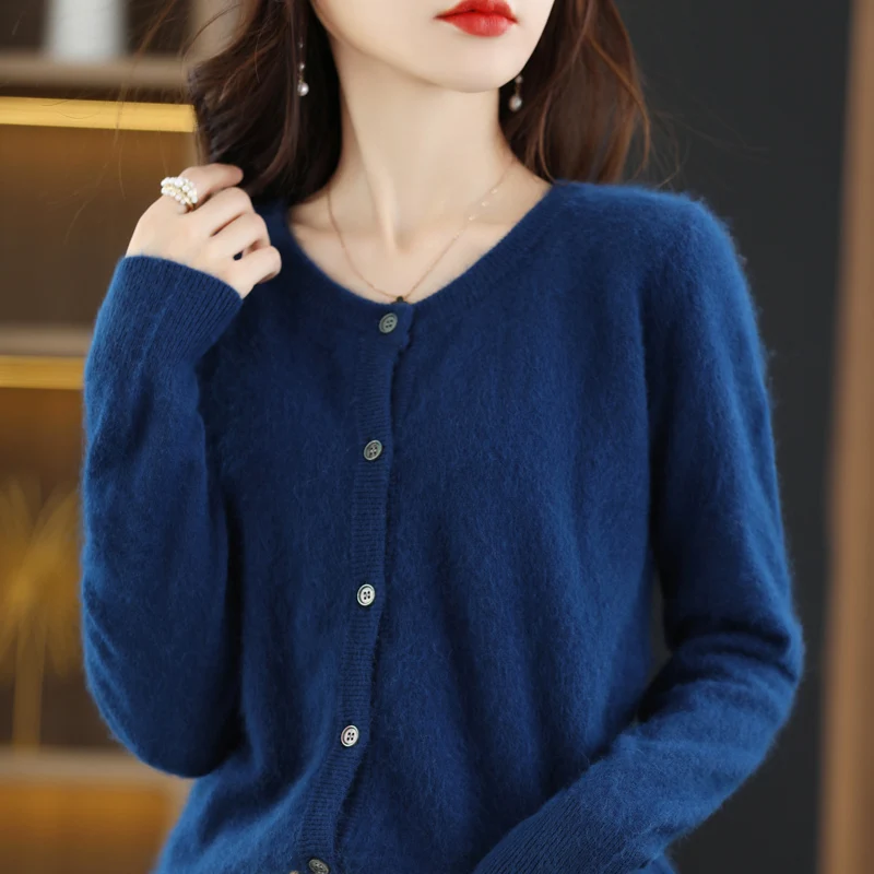 Sweater for Women Spring and Autumn 100% Mink Cashmere Sweater Knitted Cardigan Women\'s Coat Loose Large Size Low Round Neck Top