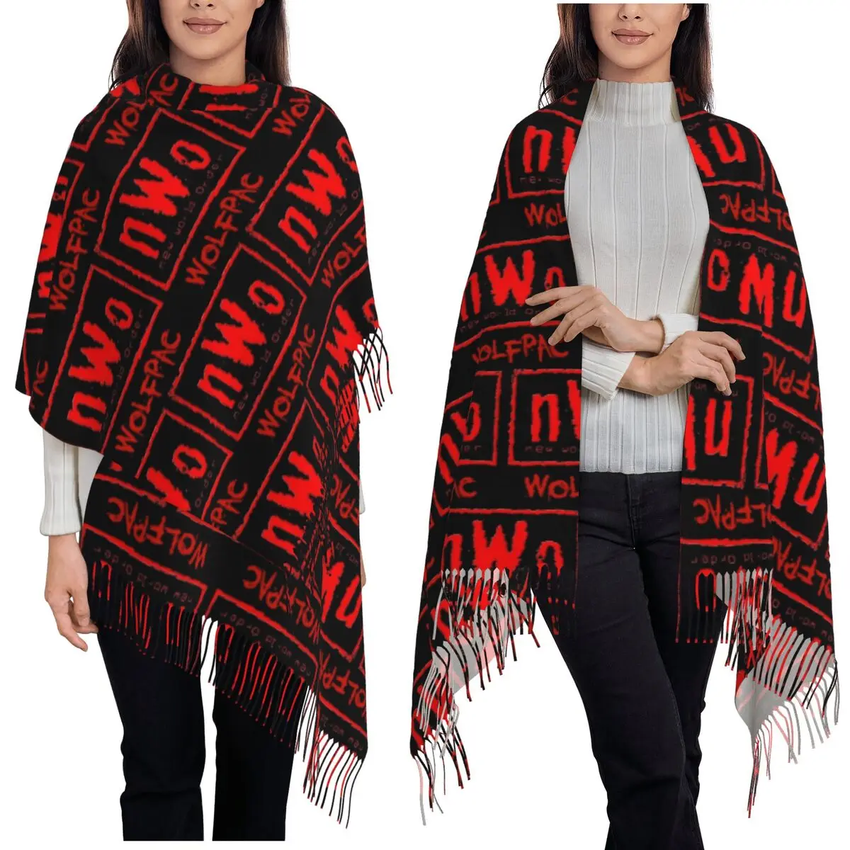 NWO New World Order Wrestling Scarf Tassel Scarves Women Soft Warm Shawls and Wraps Large Fall Winter Shawl Wrap