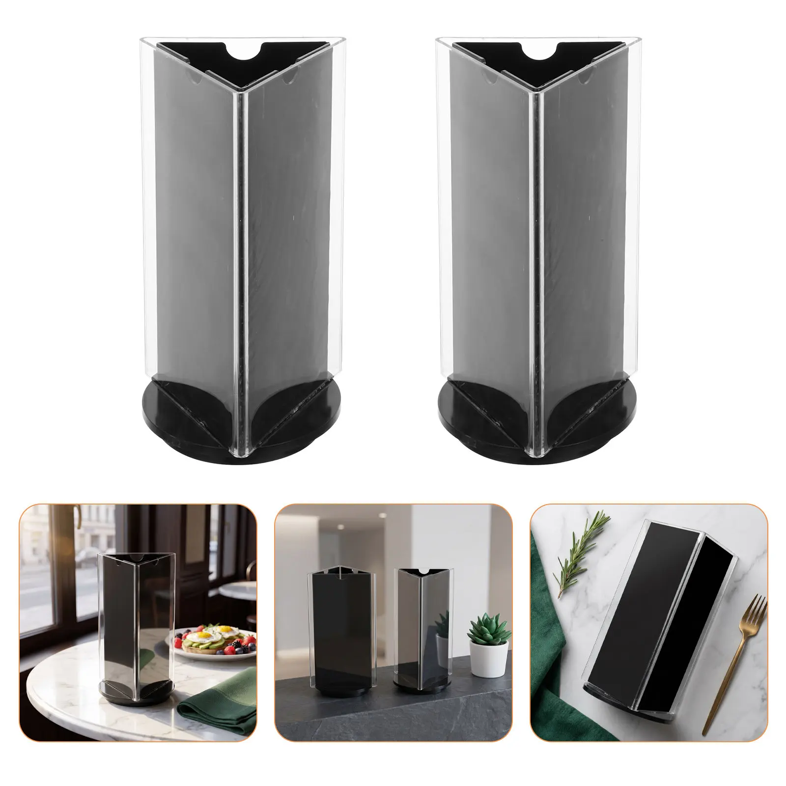 2Pcs 3-Sided Rotating Menu Display Stand Advertising Sign Holder Swivel Base Desktop Menu Board for Cafe Rotating Sign Holder