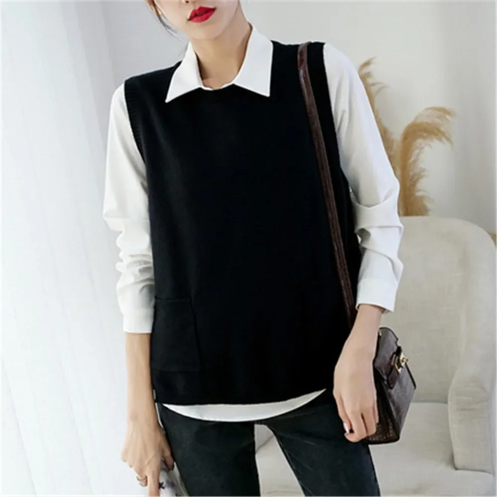 

Women Vest Sweater Fashion Knitted Sweater Loose Vintage Female Waistcoat Oversize Sweater Tops Women Clothes Outfit JJ873
