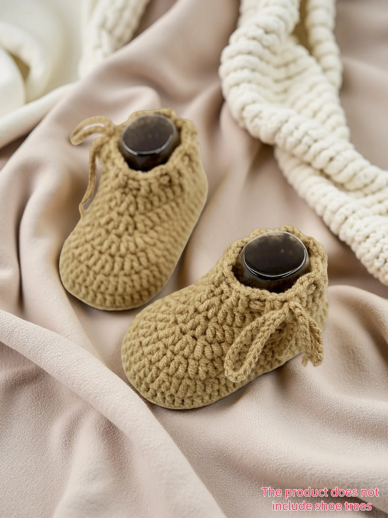 

1 Pair Handmade Crochet Baby Shoes with Button Closure, Khaki Knit Booties, Soft Newborn Shoes