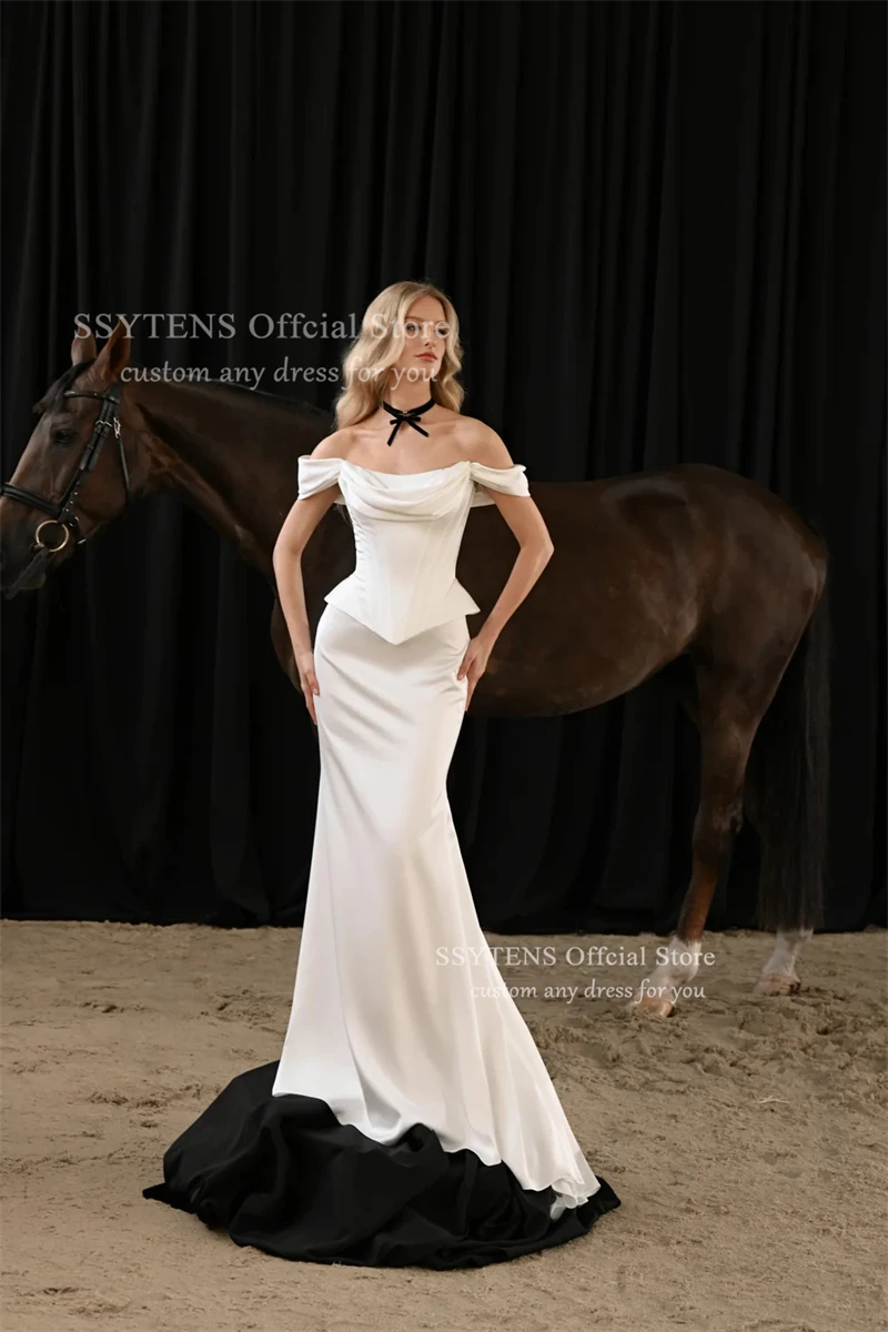 SSYTENS Abiti da sposa eleganti a sirena per le donne con spalle scoperte aperto sul retro abito da sposa in crêpe 2026 abiti da sposa personalizzati