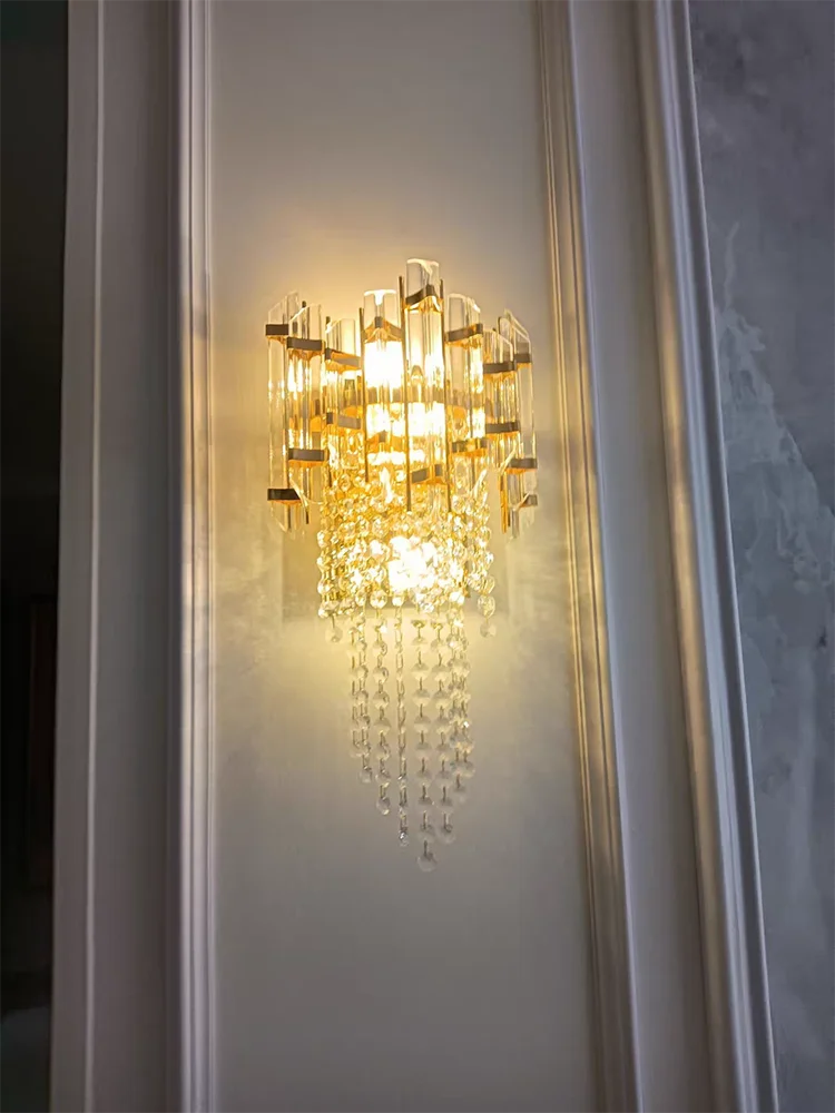 

Легкий роскошный хрустальный настенный светильник, элитный туалетный столик, прикроватная лампа для спальни, роскошная гостиная, телевизор, диван, фоновый настенный светильник