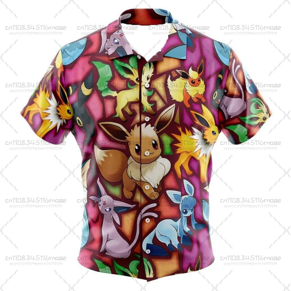2026 Anime Pikachu Pocket Monsters Hawaii Strand T-shirt mannen Y2K Pikachu Rollenspel Harajuku Gedrukt Fashion Casual Shirt Top