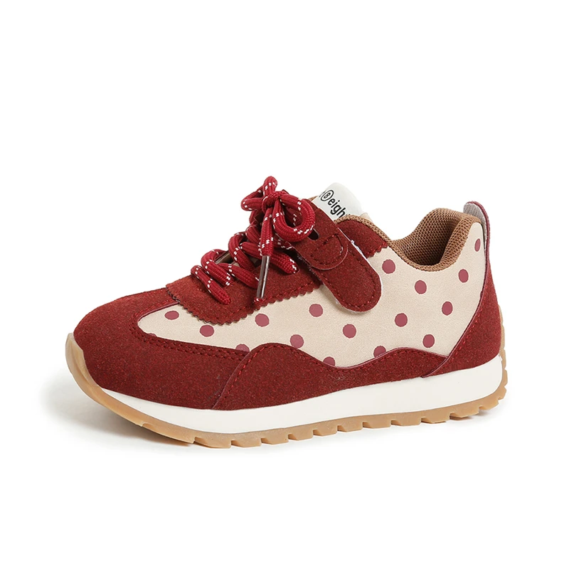 Toddler Kids Polka‑Dot Patchwork Retro Sneakers, Lace‑Up & Hook‑and‑Loop Lightweight Casual Walking Shoes
