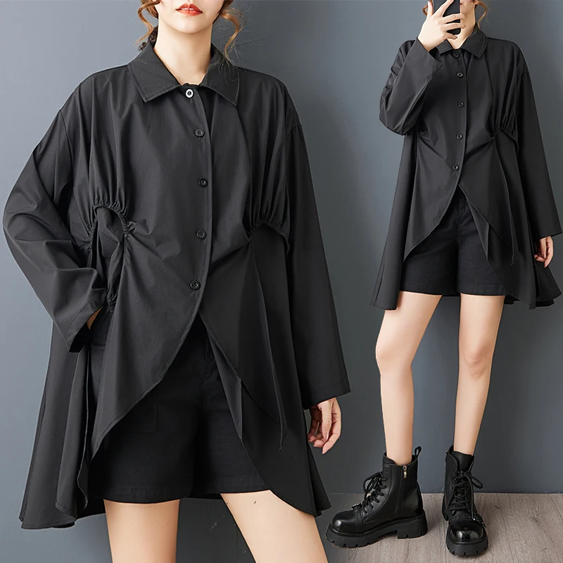 

Spring Autumn Loose Dark Style Fashion Design Asymmetrical Slimming Long Sleeve Shirt Women's plus Size Casual Inner Wear