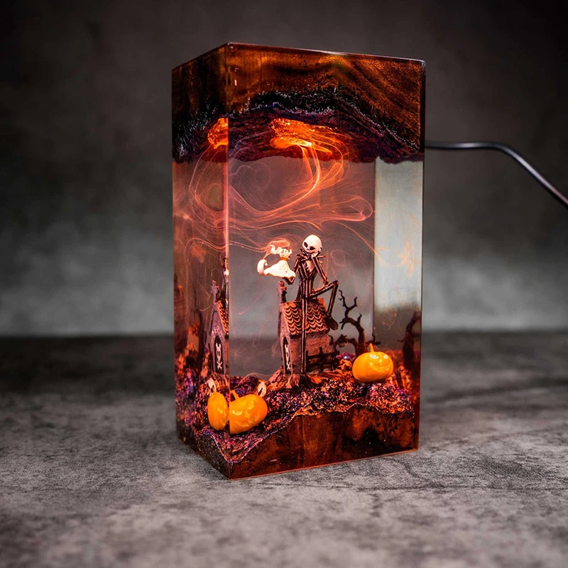 Table Resin Lamp Skeleton Man Figure Colors Night Light Customized Movie Scence Creative Artistic Desktop Home Decor USB Charge