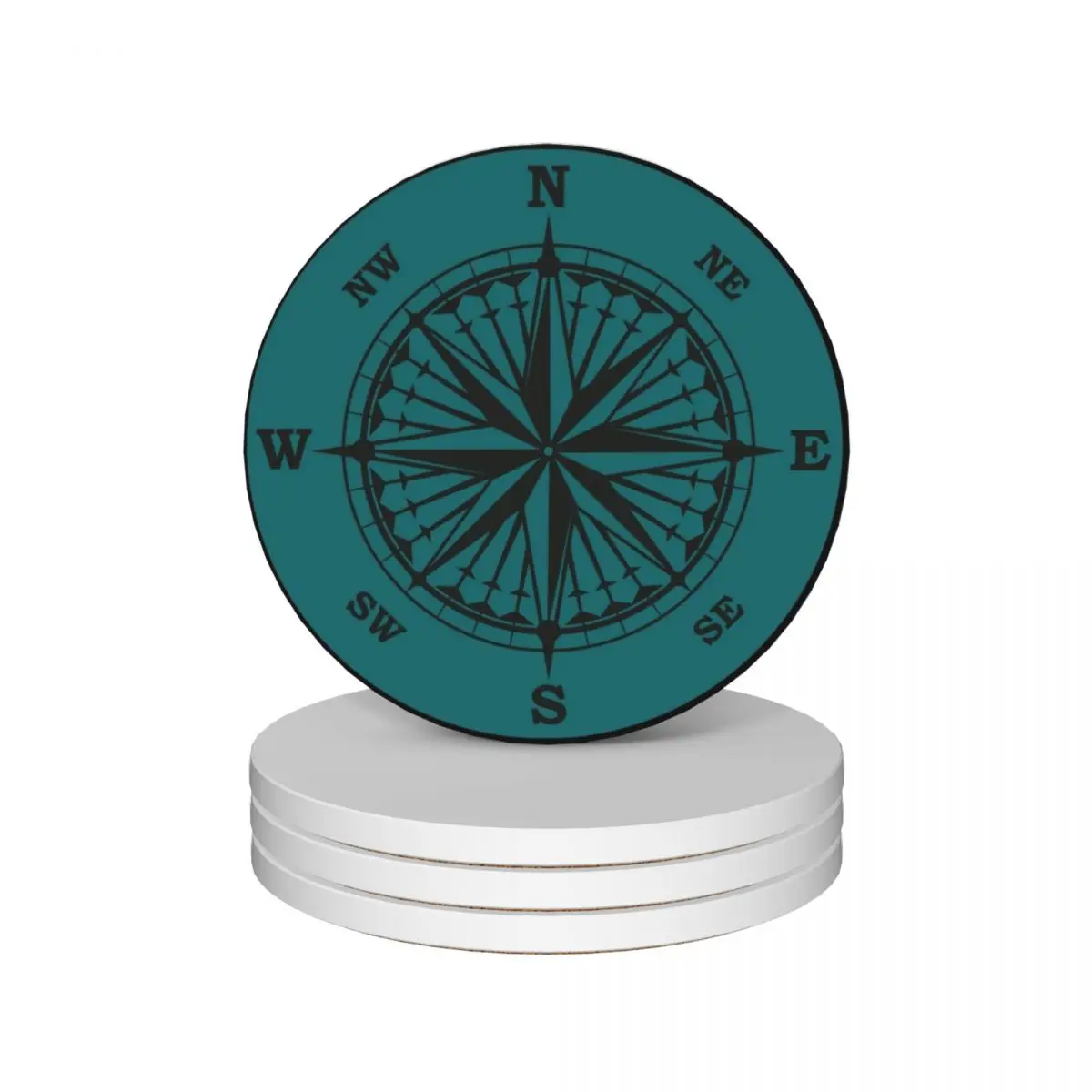 Fun vintage compass print on Blue background. Ceramic Coasters (Set of 4) household utensils kitchen cup pads holder Coasters