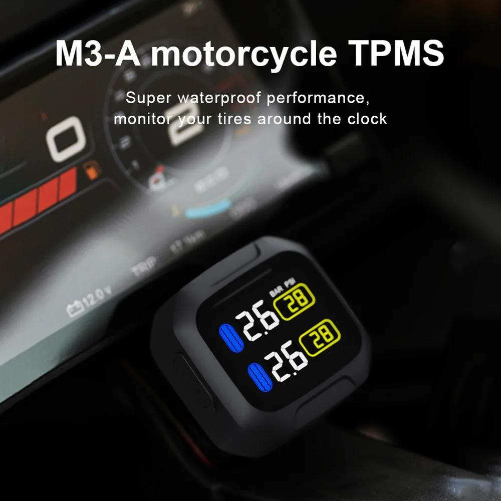 M3 Waterproof Motorcycle Real Time Tire Pressure Monitoring System TPMS Wireless LCD Display External Sensors