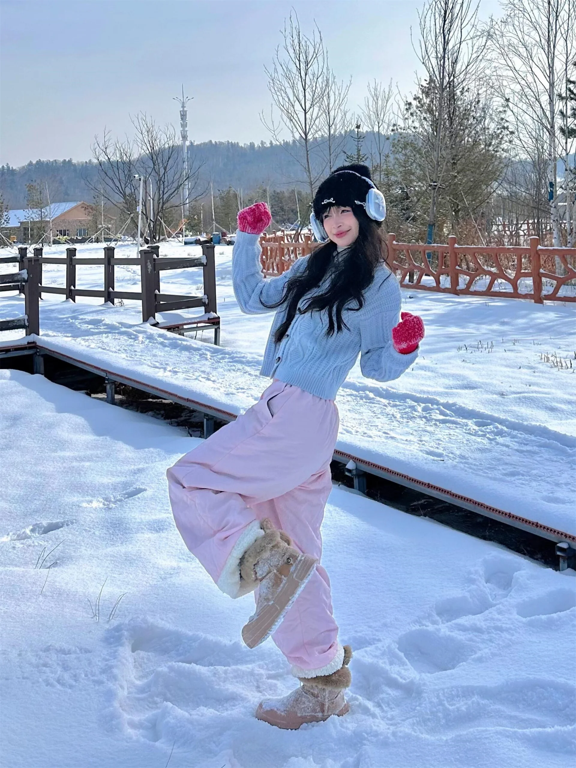 

Розовые утепленные широкие брюки для женщин, осенне-зимние повседневные спортивные хлопковые брюки для отдыха и катания на лыжах