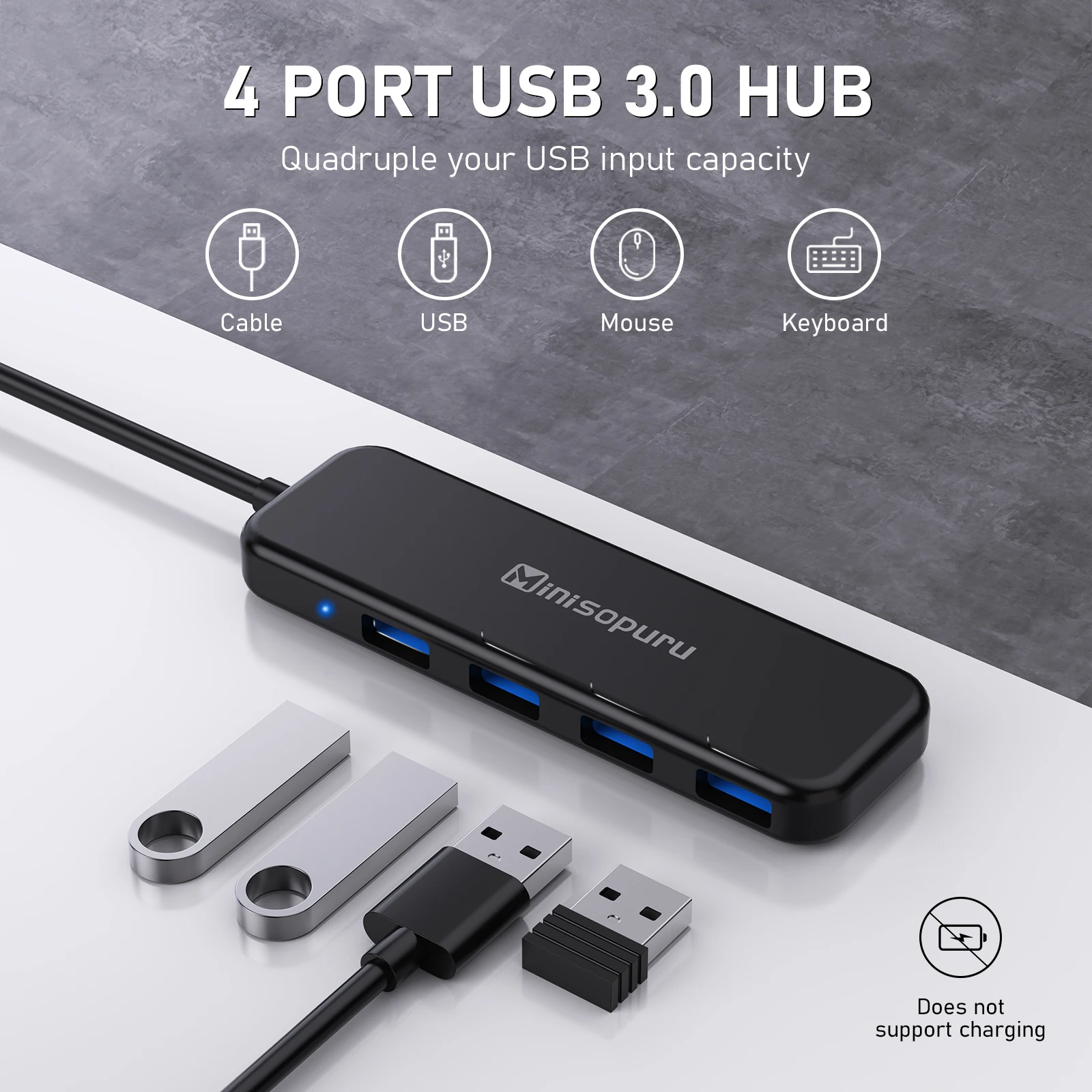 Minisopuru USB 3.0 HUB Splitter 4 Port USB 3.0 High Speed Data Transfer Expander for Laptop PC Accessories USB-A 3.0 Adapter HUB