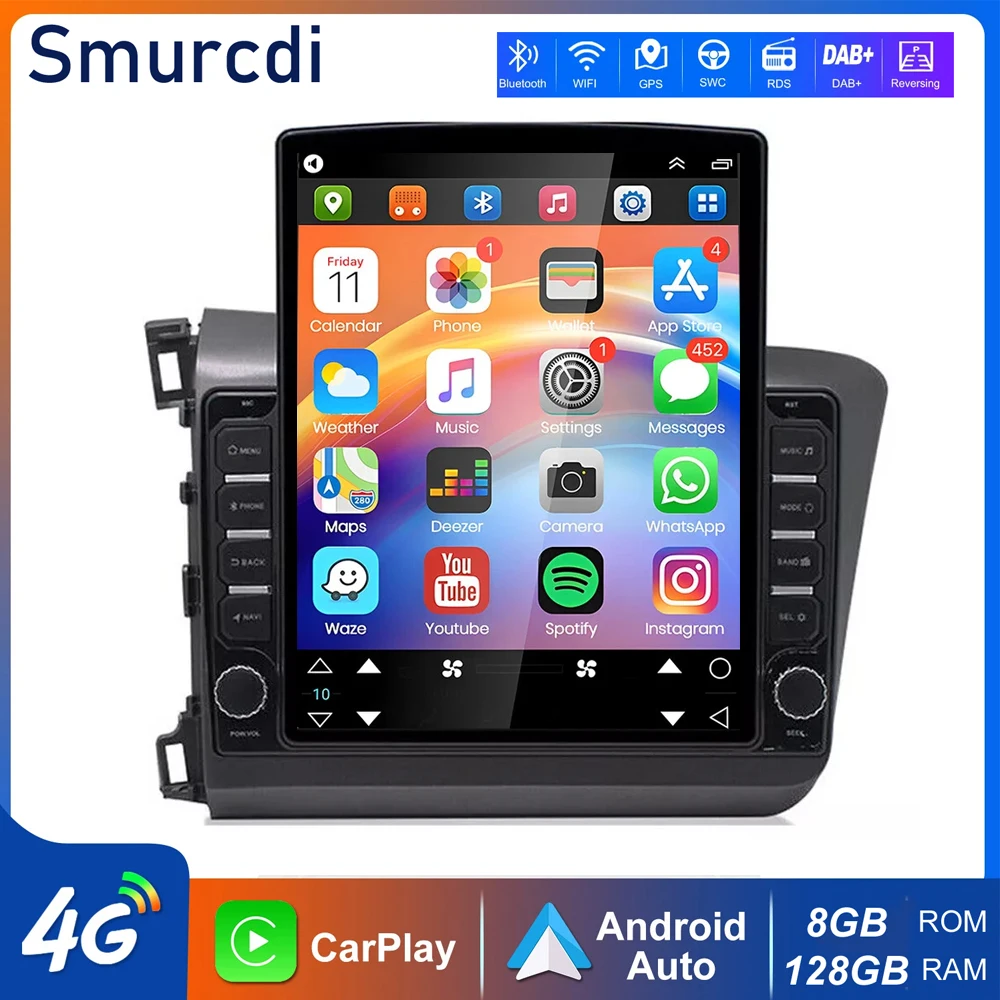 أندرويد 15 CarPlay السيارات لهوندا سيفيك 2012 2013 2014 2015 9.7 "راديو السيارة الوسائط المتعددة فيديو مشغل استريو الملاحة GPS 4G + WIFI #1
