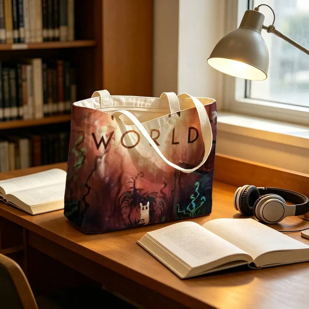 R-Rain World Video Game Canvas Tote Bag Spacious Shoulder Bag with Zipper Closure and Classic for Work