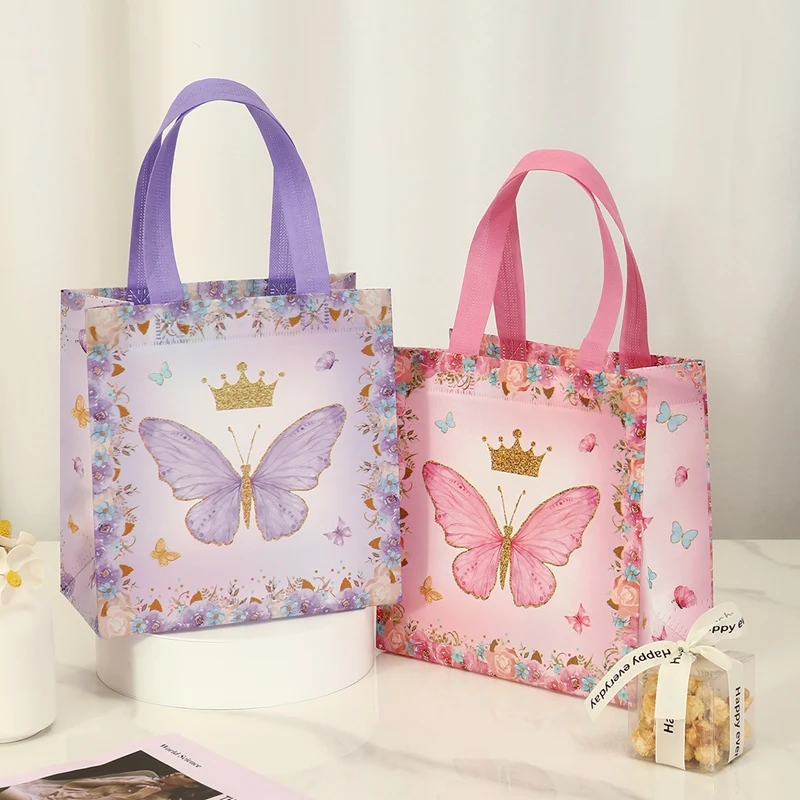4pcs Butterfly Gifts Packaging Bag Butterfly Theme Birthday Party Decoration Nonwoven Fabric Favors Candy Bags