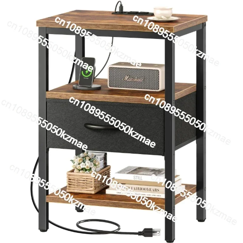 Suitable for CTG-1 bedside table with charging station bedside table with adjustable fabric drawer living room country brown