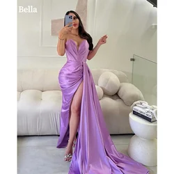 Bella Lavender Satin robes de soirée Strapless V-neck Mermaid Prom Dresses Elegant Sleeveless Floor-length Wedding Dress 2024