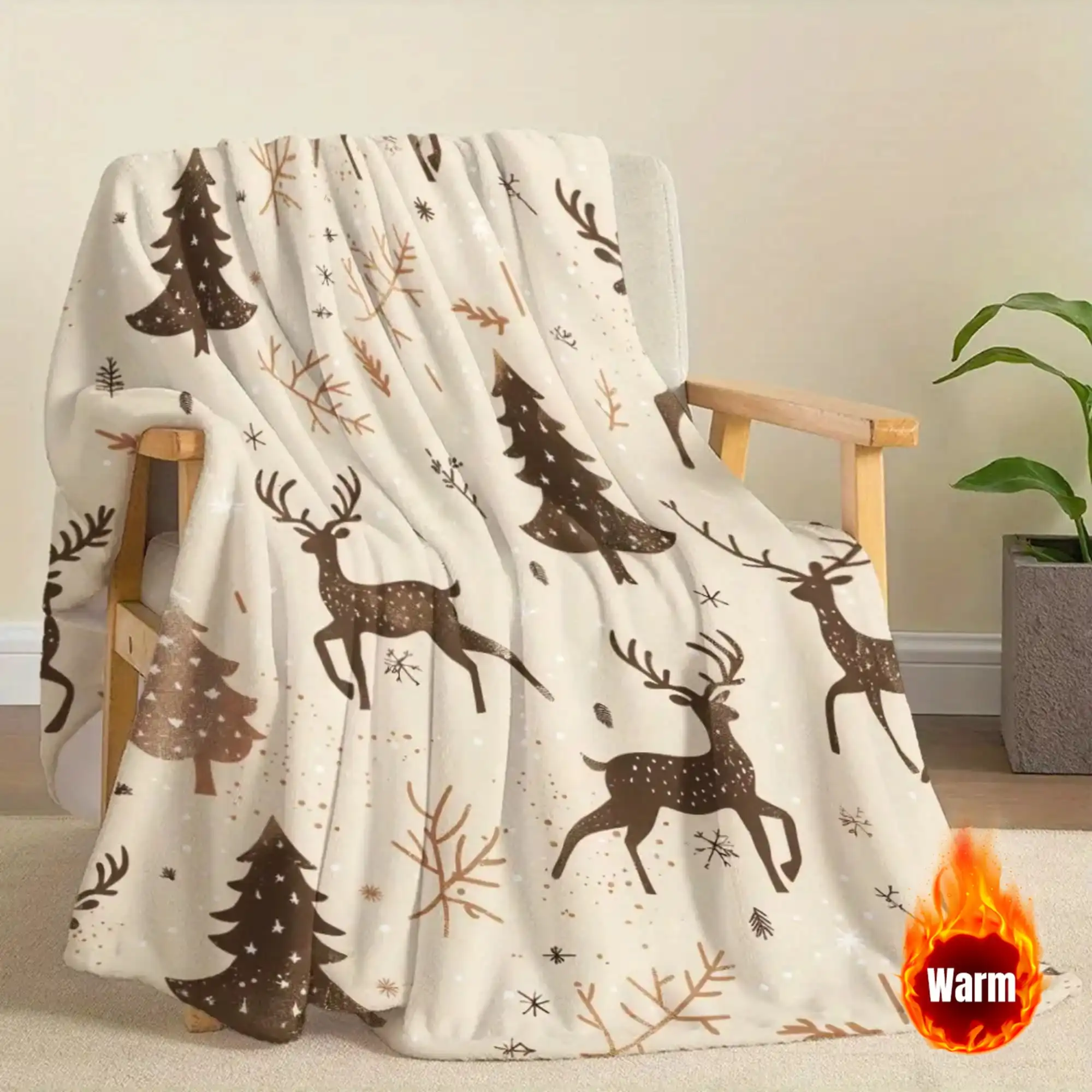 Christmas Throw Blanket Soft Warm All Season Vintage Deer Forest Print Couch Camping Travel Gifts Machine Washable