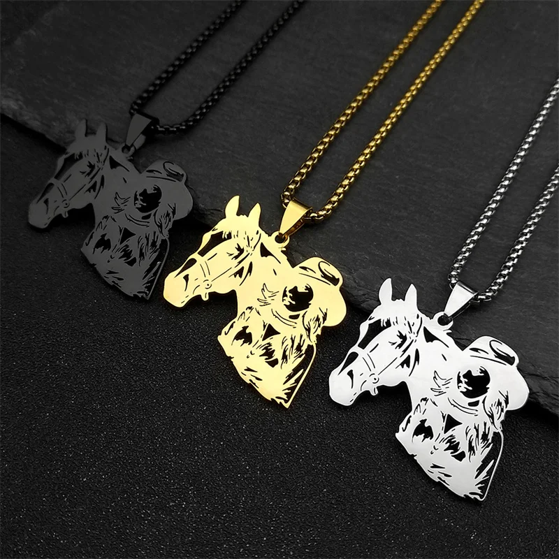 Hollow Horse Head With Women Pendant Necklace for Women Men Stainless Steel Animal Accessories HIP Hop Chain Necklaces Jewelry