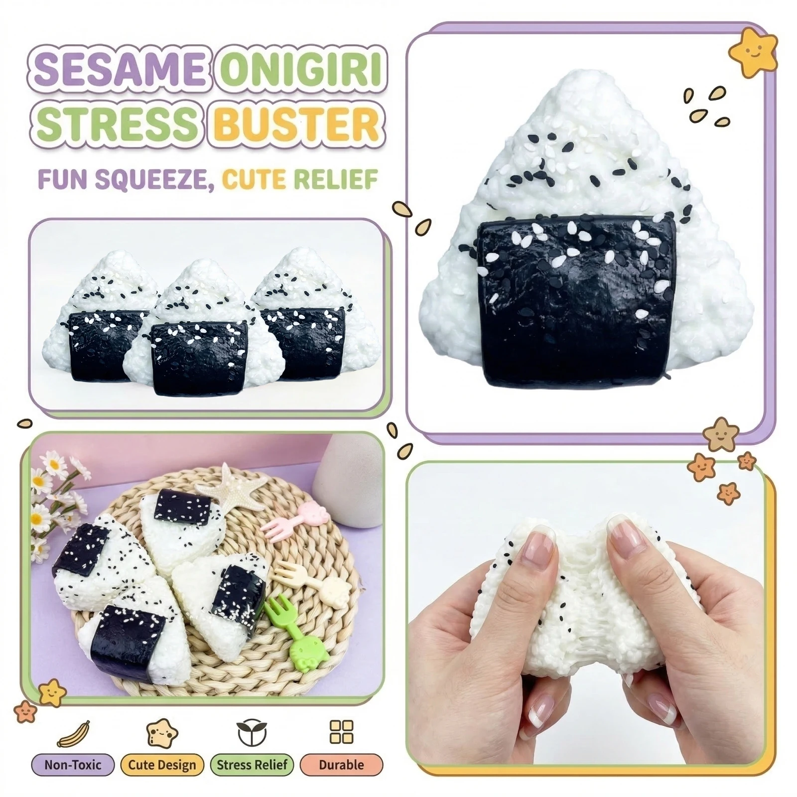 Lustiges Sesam-Onigiri Squishy Spielzeug Sushi Stressabbau Quetschbares Lebensmittel-Spielzeug Anti-Angst Geschenk für Kinder Beruhigungsspielzeug