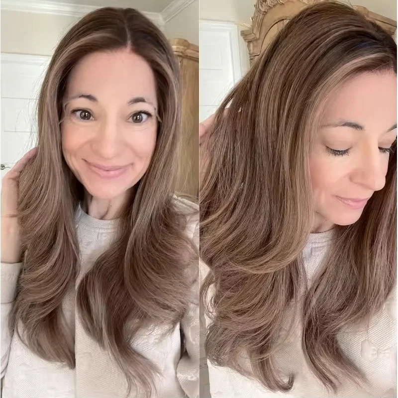 Balayage Ash Brown Blonde Highlight Wave Wigs 100% Human Hair Lace Front Wigs