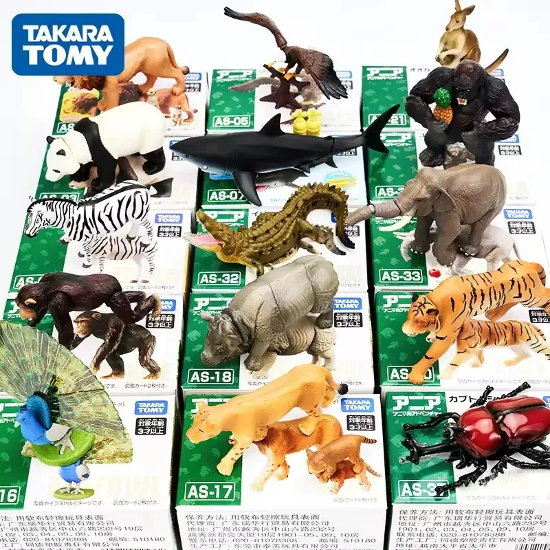 Original Takara Tomy Wildtier-Simulationsmodell: Realistische Figuren von Tiger, Krokodil, Elefant, Löwe, Panda und Orang-Utan als Spielzeug und Geschenk