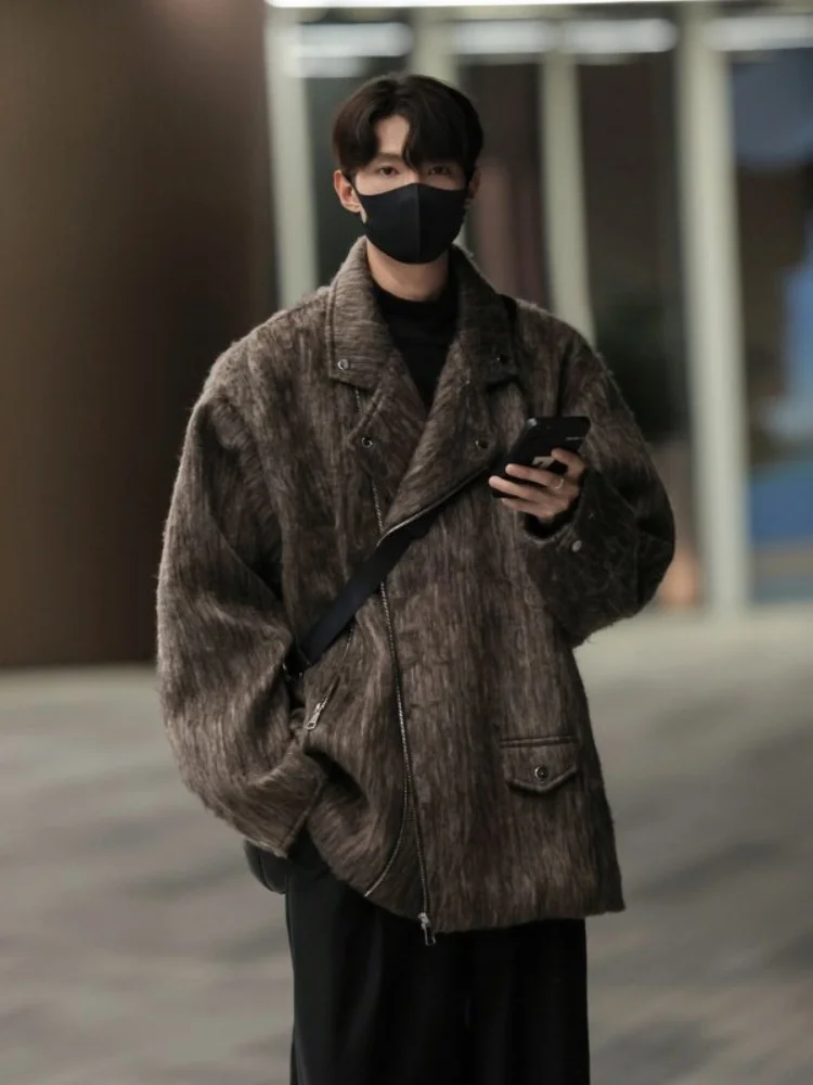 

Retro American Cleanfit ort Woolen Coat Men's Autumn Winter Faion Sensation Korean Sle Jaet Trendy Boys' Coat