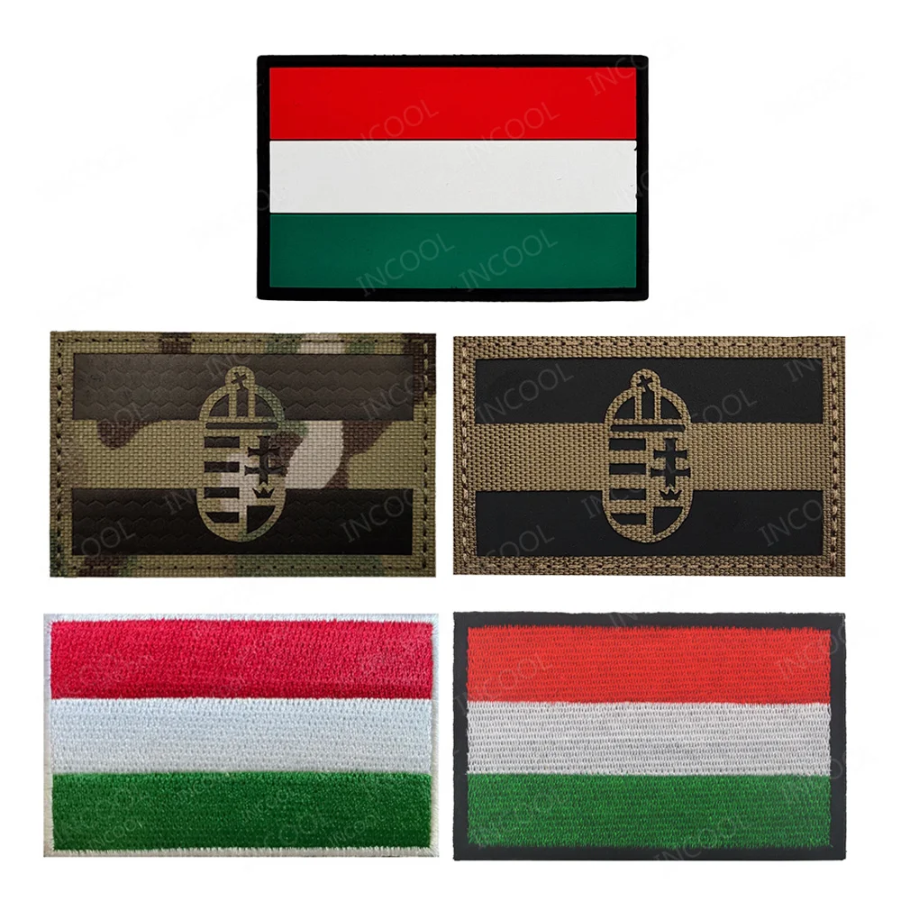 Hungary Flag Infrared IR Reflective Patch Hungarian Flags PVC Rubber Flags Decoration Embroidered Appliques Badges For Clothing