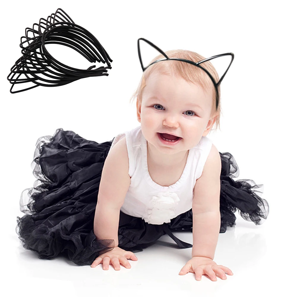 6 stücke Mädchen Einhorn Katze Ohren Stirnband Kunststoff Kitty Bögen Krone Stirnbänder Party Familie Dekoration Haar Zubehör – Detail 5