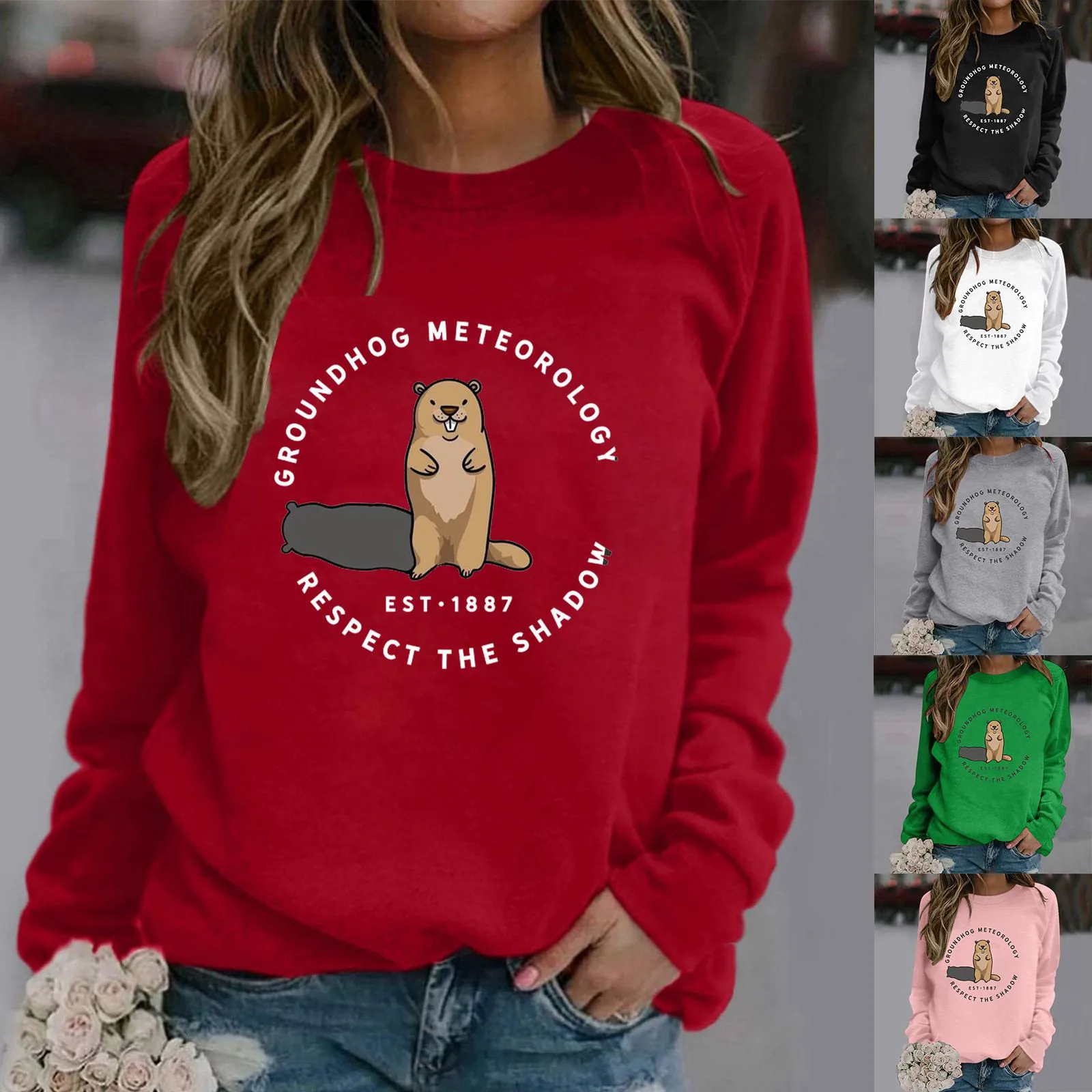 Cute Groundhog Sweatshirt –Happy Groundhog Day Sweatshirt Women’s Comfortable Sweatshirt Graphic Athletic Oversize