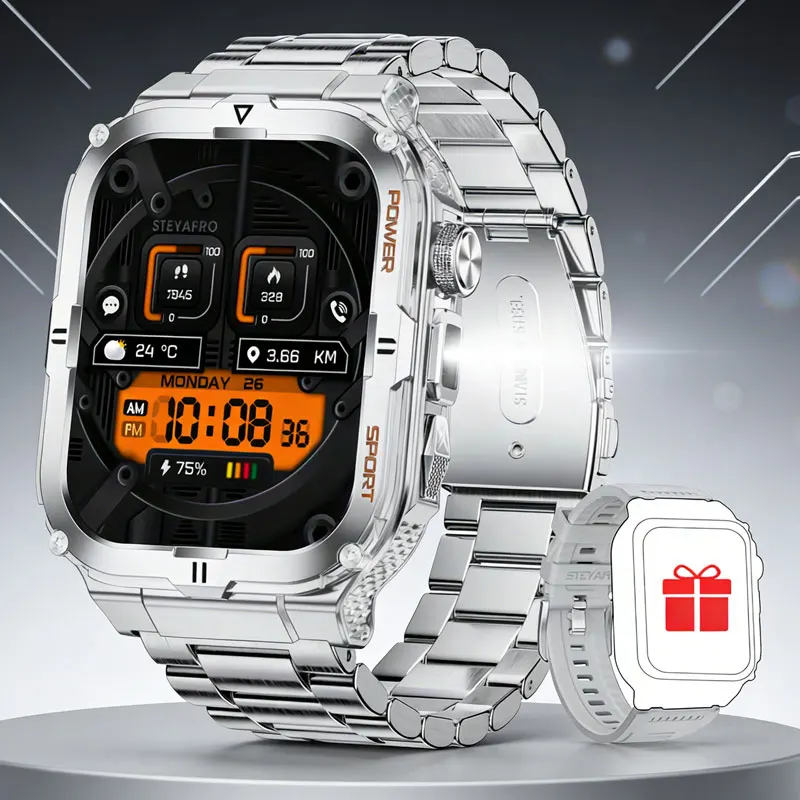 Original Men's Smart Watch LED Flashlight IP68 Waterproof Outdoor Sports Wristwatch Health Monitor SmartWatch for IOS Android