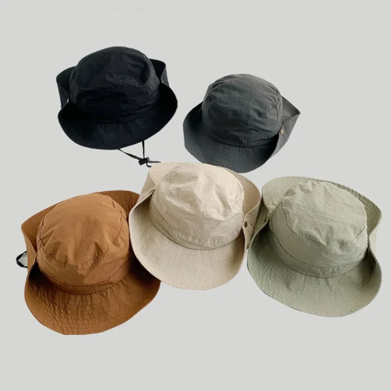 

Summer Quick Dry Kids Bucket Hat Solid Color Boys Girls Fisherman Hats For Children Drawstring Outdoor Beach Panama Sun Cap