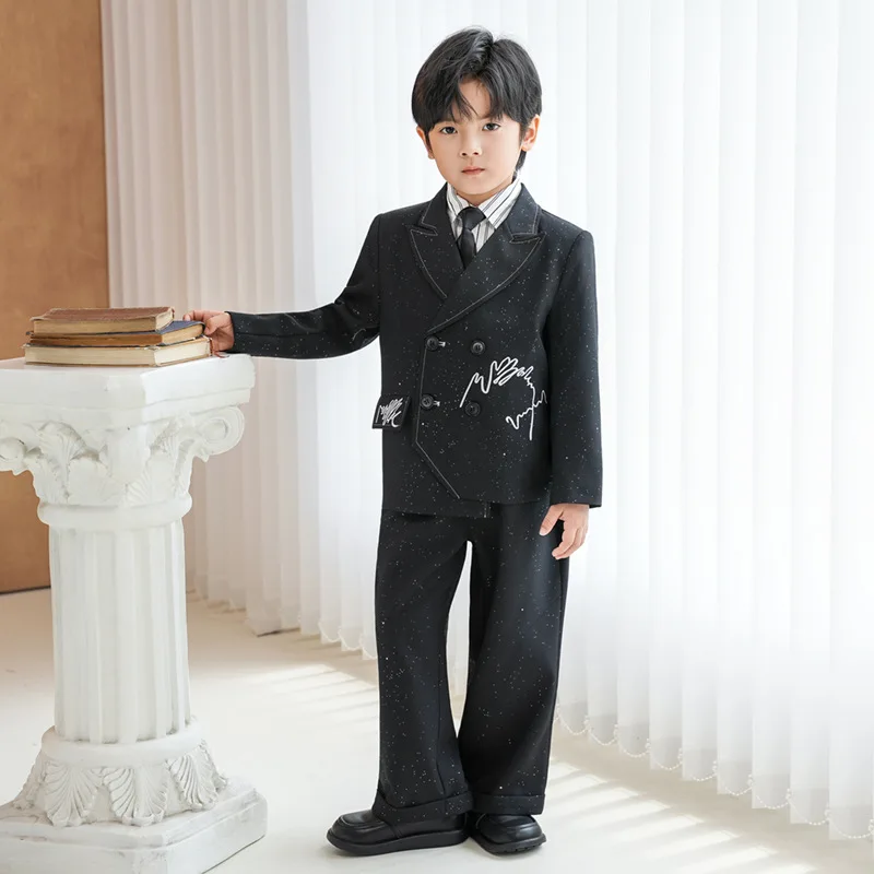 Children's Suit Set Autumn New British Gentleman's One Year Old Flower Boy Performance Suit Boys' Stage Runway Photography Suit