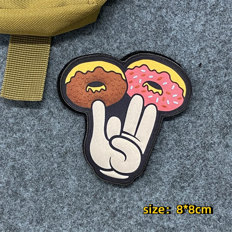 \'Shocker Donuts\' Morale Tactical Patch 3D PVC Funny Hook&Loop Emblem Humorous Donuts Finger Badge DIY Military Backpack Stickers