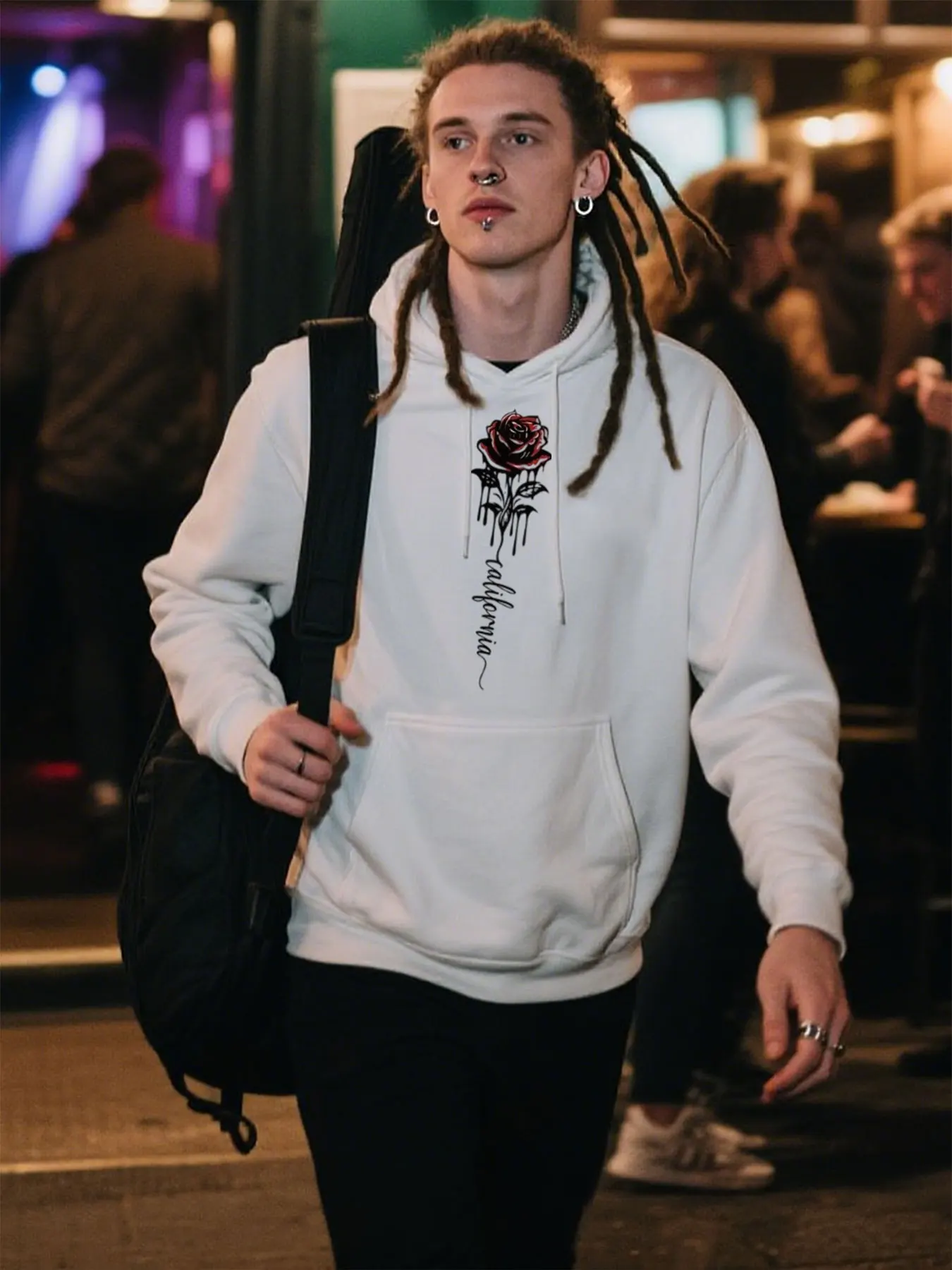 ​Men's Floral Rose Print Hoodie Double-Sided Cotton Cozy Comfort Easy Care Halloween Gift For Him​