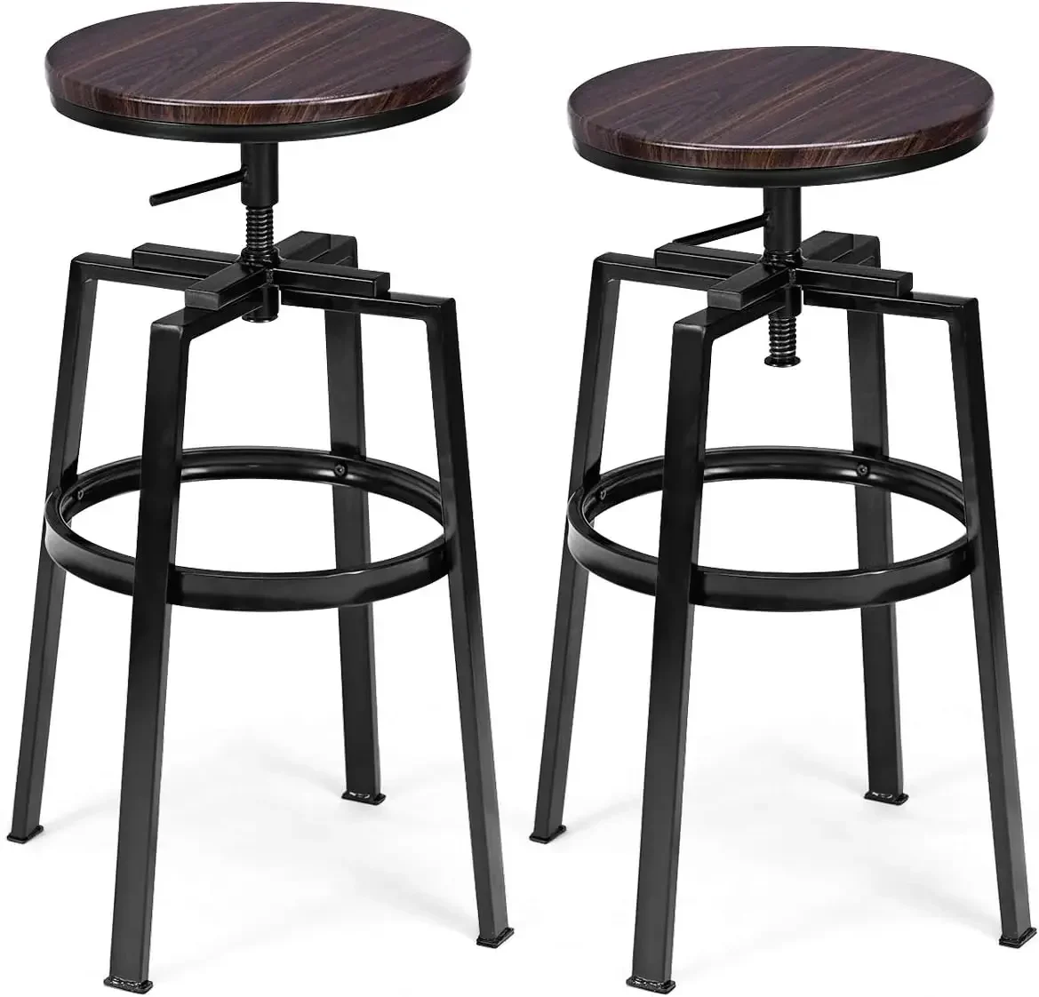 Counter Height Bar Stools,Set of 2,Swivel Adjustable,Round Top Pub Bistro Kitchen Side Chair Metal Barstools with Footrest