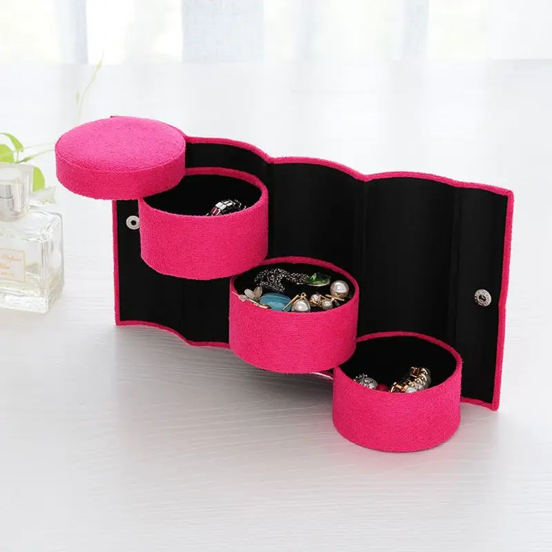 Travel Size Round Earrings Cufflinks Jewelry Box and Portable 3 Layer