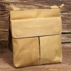 Crazy Horse-bandolera de cuero auténtico para hombre, bolso de hombro estilo inglés, Retro, amarillo y marrón
