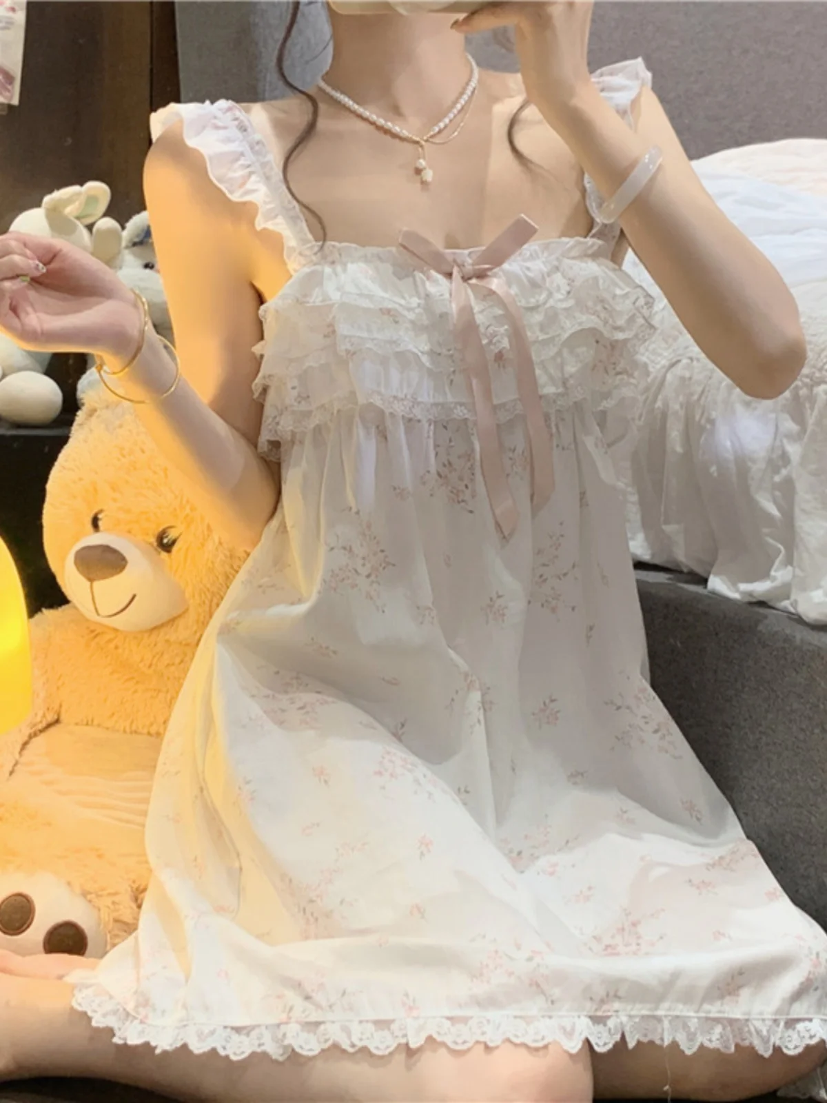 

Princess Style Camisole Nightgown for Women Sexy Pure Desire Lace Pajamas Home Wear Summer 2025 Cute Sweet Design
