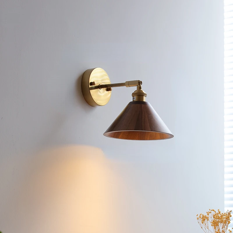 

Walnut Wooden LED Wall Light Fixtures Adjustable Up Down Bedroom Stair Modern Beside Lamp Nordic Copper Wandlamp Luminaira