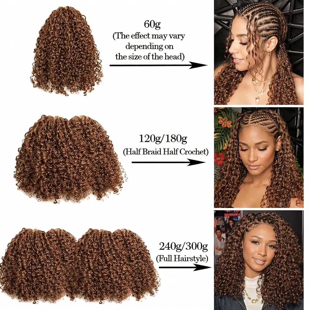 Chocolate Brown Curly Feather Crochet Human Hair Extension Pre Separated Knotless Crochet Hair Bundles For Reusable Boho Braids image 6