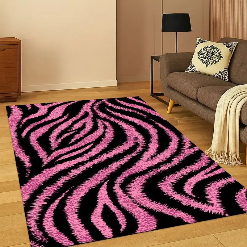 Schwarz-weißer Teppich mit Zebrastreifen für Schlafzimmer, Wohnzimmer, Sofa, Spielzimmer, Fußmatte, Heimdekoration, Kinderspielbereich, rutschfester Teppich, Geschenk – Detail 3